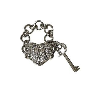 Dior Silver Heart & Key Chain Ring Rhinestone Brand Accessories Ring Women's